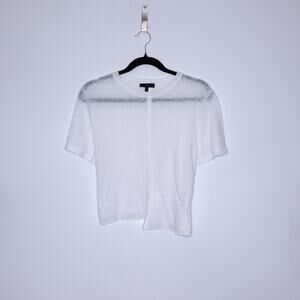 THE RANGE Linen Blend Crew Neck Tee White Asymmetrical Hem T-Shirt Women's S